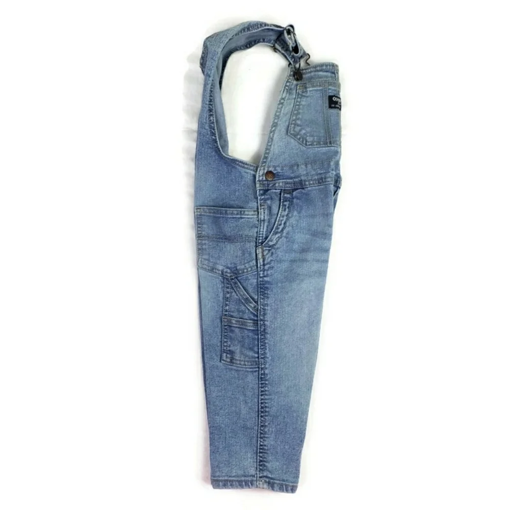 OshKosh B'Gosh Light-Medium Wash Adjustable Snap Crotch Bib Overalls Boys 24M